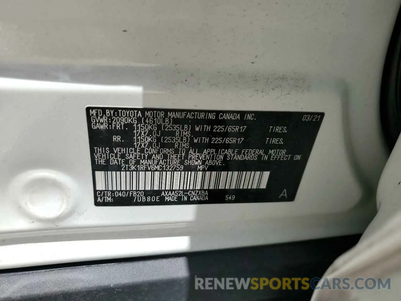 10 Фотография поврежденного автомобиля 2T3K1RFV6MC132759 TOYOTA RAV4 2021