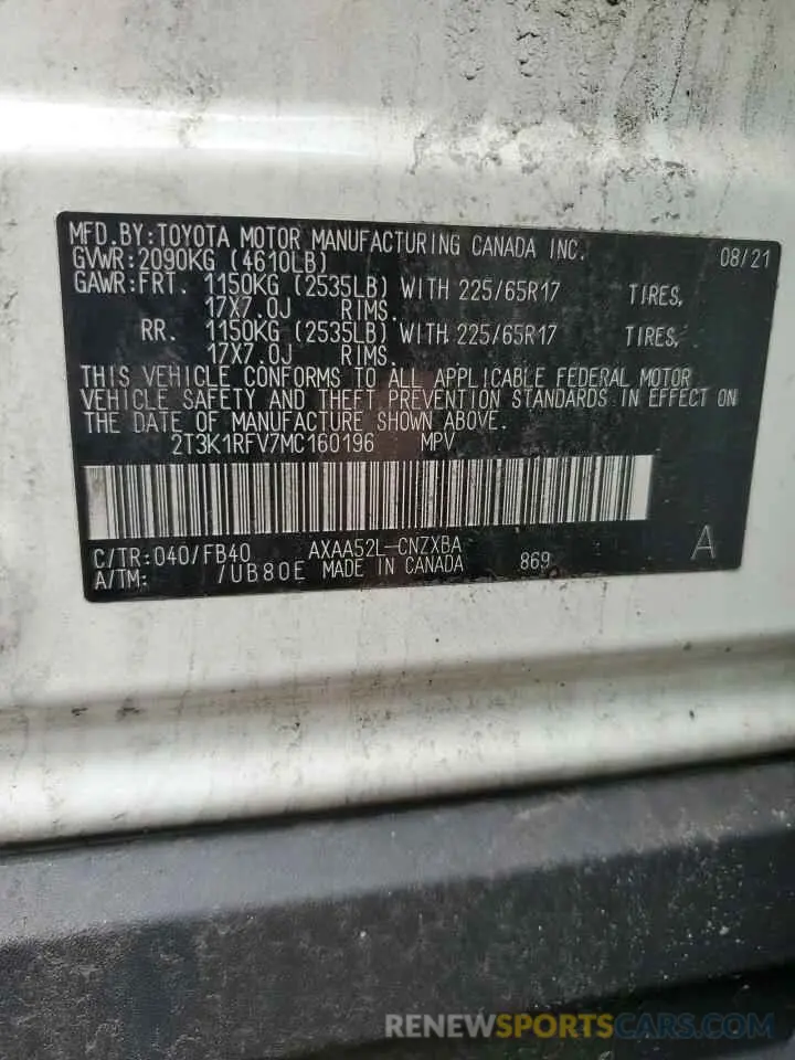 14 Фотография поврежденного автомобиля 2T3K1RFV7MC160196 TOYOTA RAV4 2021