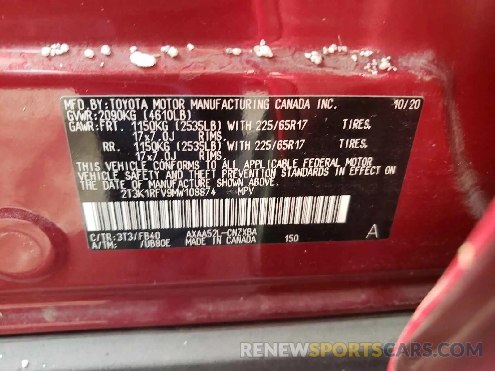 10 Фотография поврежденного автомобиля 2T3K1RFV9MW108874 TOYOTA RAV4 2021
