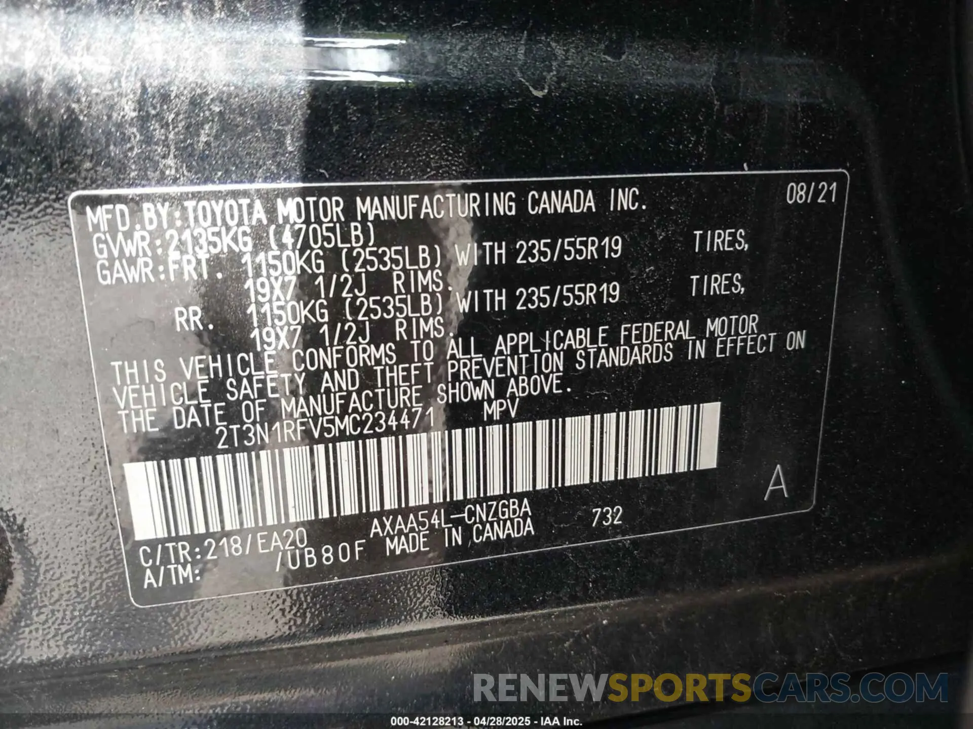 9 Фотография поврежденного автомобиля 2T3N1RFV5MC234471 TOYOTA RAV4 2021