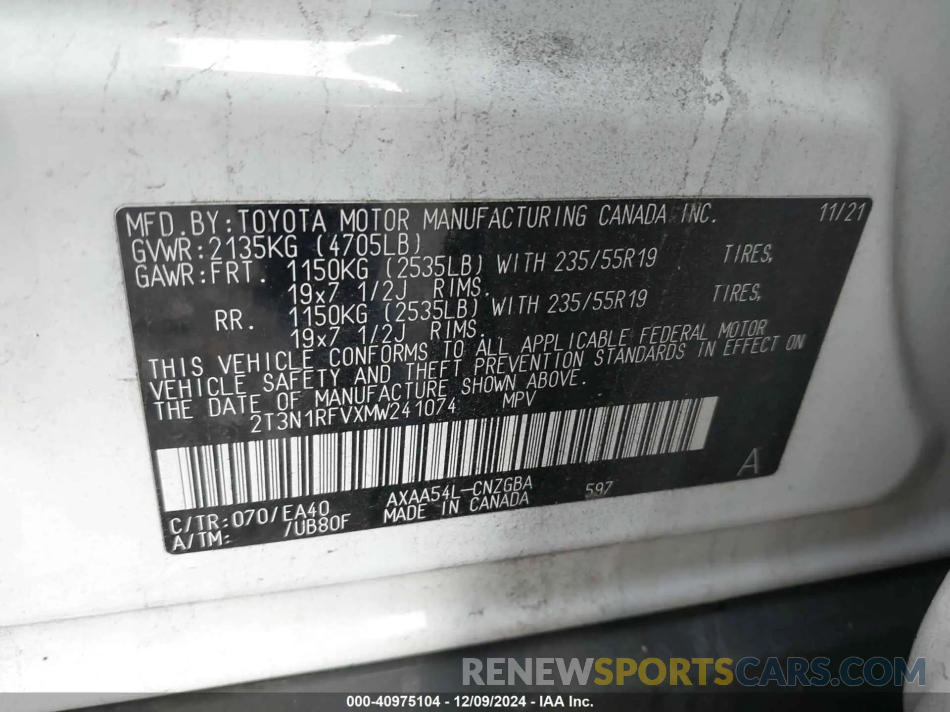 9 Фотография поврежденного автомобиля 2T3N1RFVXMW241074 TOYOTA RAV4 2021