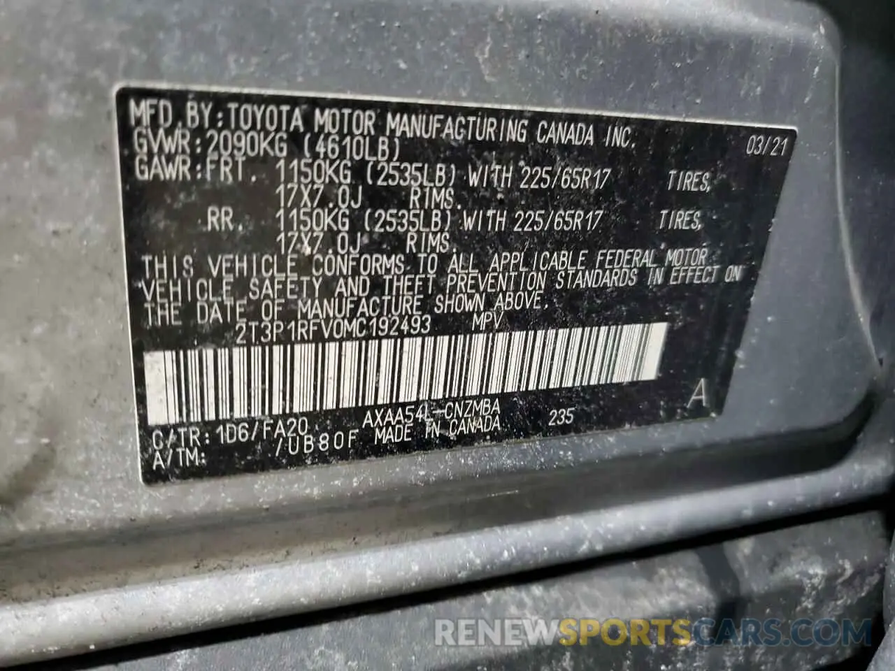 13 Фотография поврежденного автомобиля 2T3P1RFV0MC192493 TOYOTA RAV4 2021