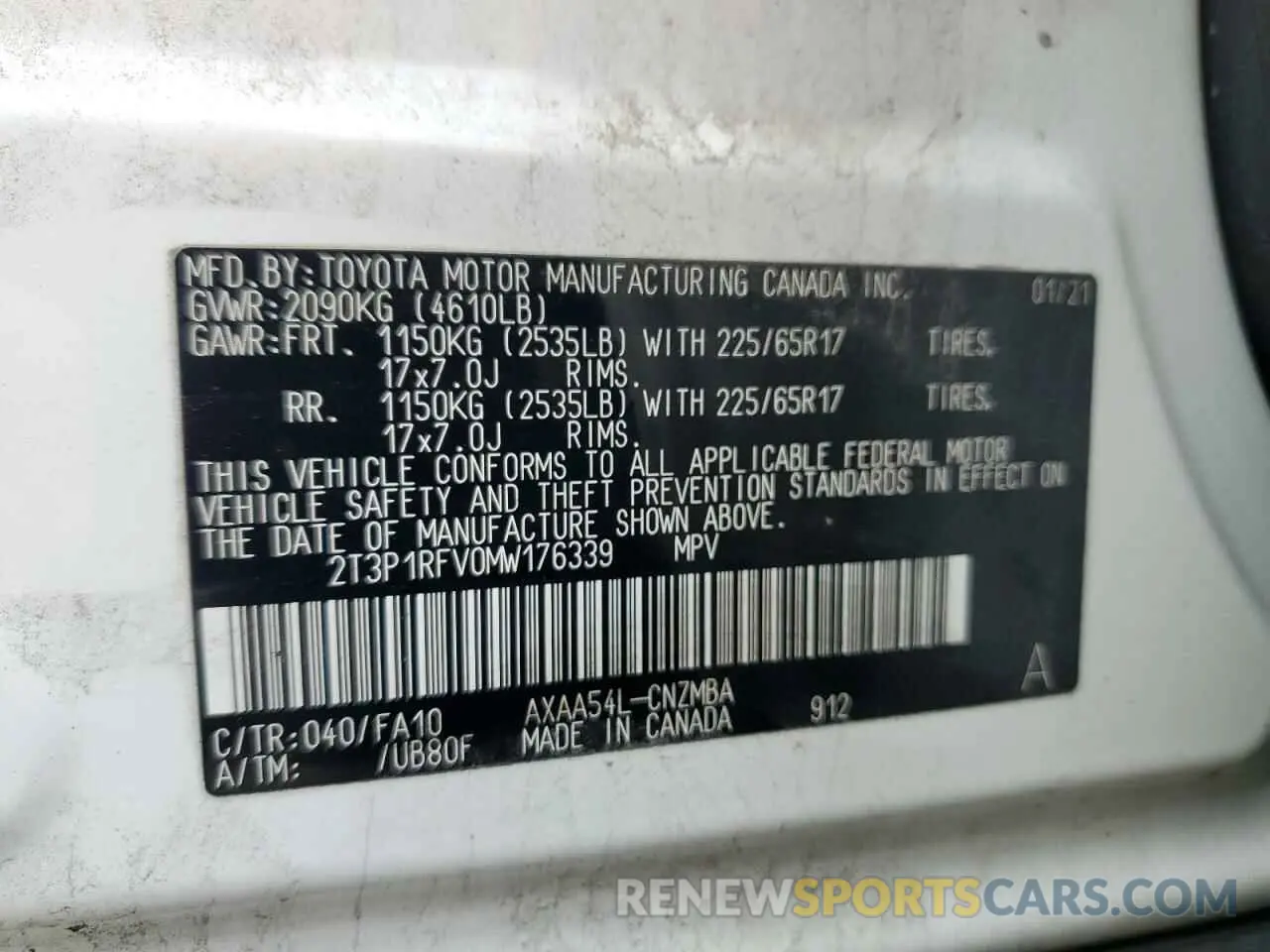 14 Photograph of a damaged car 2T3P1RFV0MW176339 TOYOTA RAV4 2021