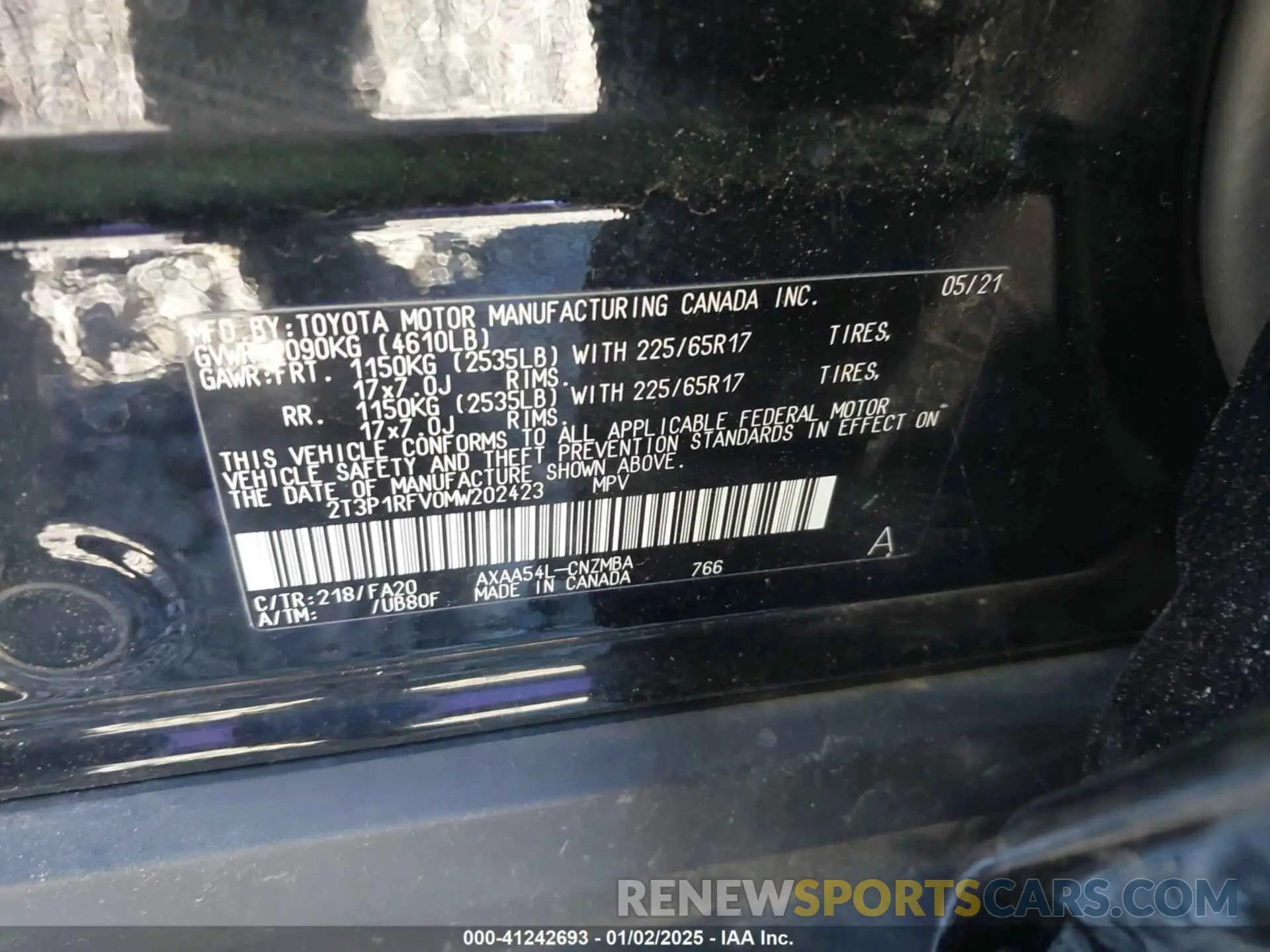 9 Фотография поврежденного автомобиля 2T3P1RFV0MW202423 TOYOTA RAV4 2021