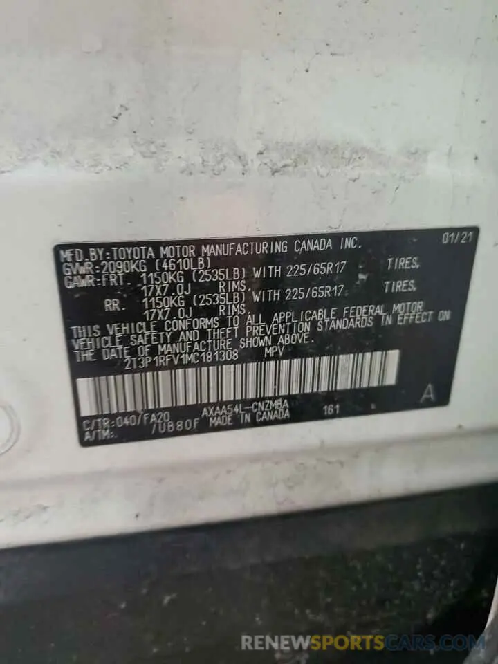 14 Фотография поврежденного автомобиля 2T3P1RFV1MC181308 TOYOTA RAV4 2021