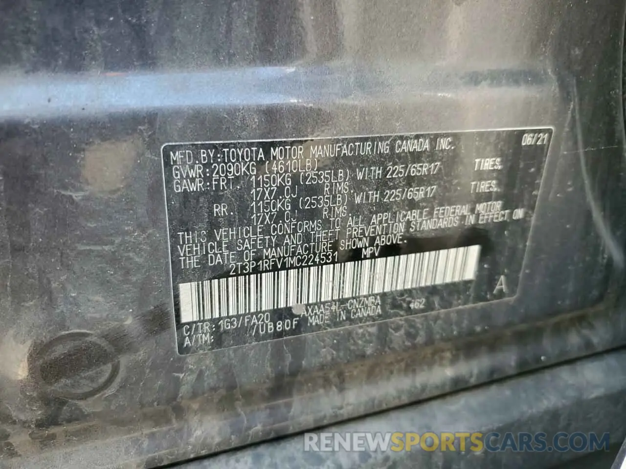 13 Фотография поврежденного автомобиля 2T3P1RFV1MC224531 TOYOTA RAV4 2021