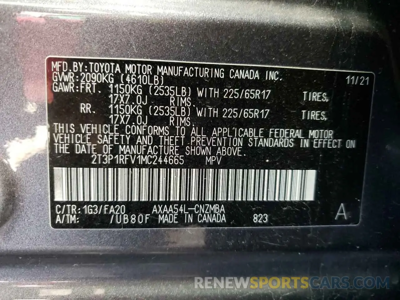 13 Фотография поврежденного автомобиля 2T3P1RFV1MC244665 TOYOTA RAV4 2021