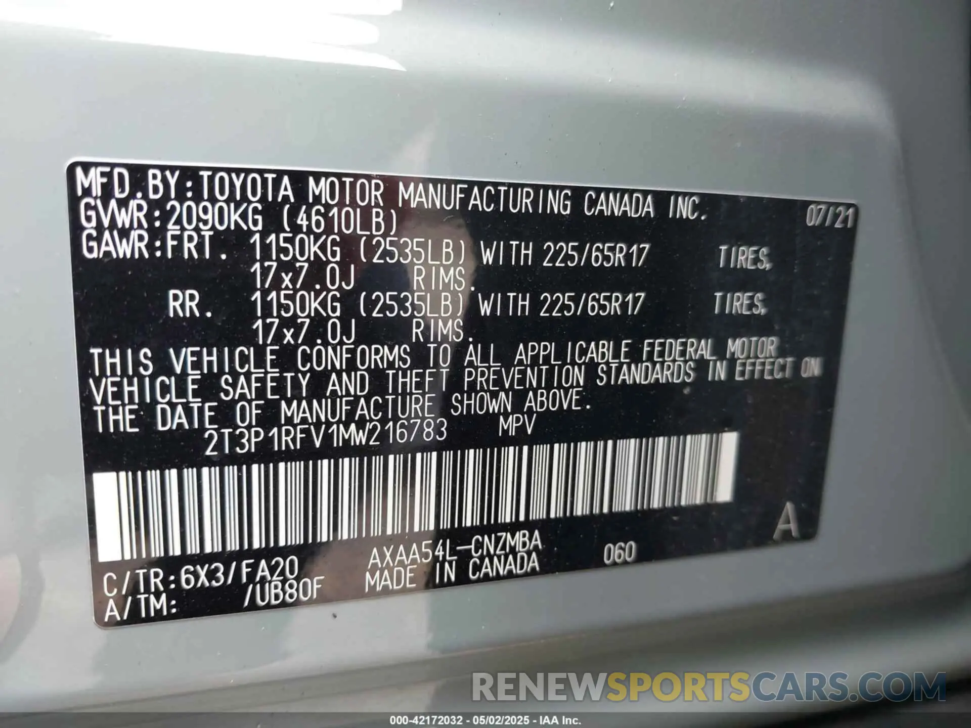 9 Photograph of a damaged car 2T3P1RFV1MW216783 TOYOTA RAV4 2021