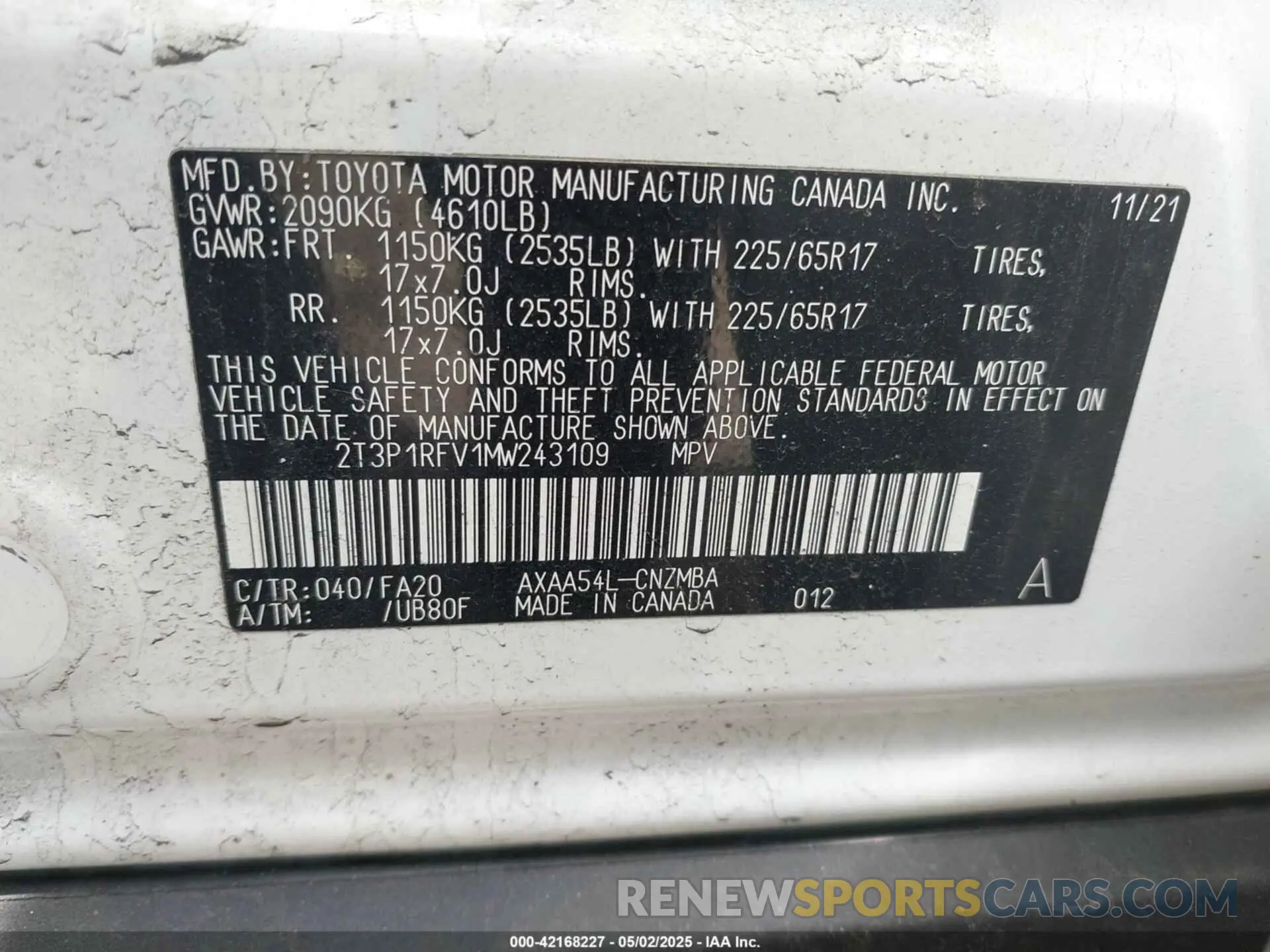 9 Photograph of a damaged car 2T3P1RFV1MW243109 TOYOTA RAV4 2021