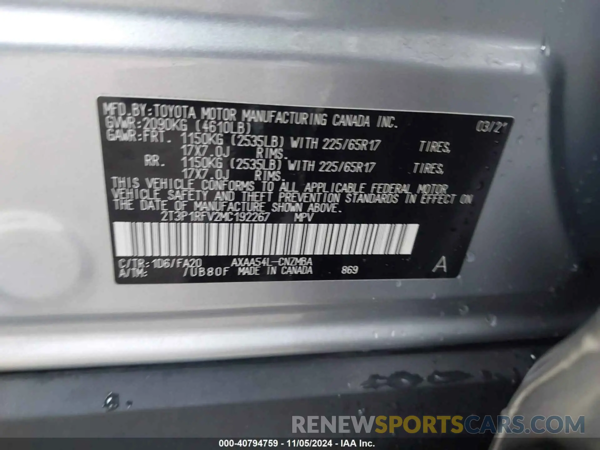 9 Фотография поврежденного автомобиля 2T3P1RFV2MC192267 TOYOTA RAV4 2021