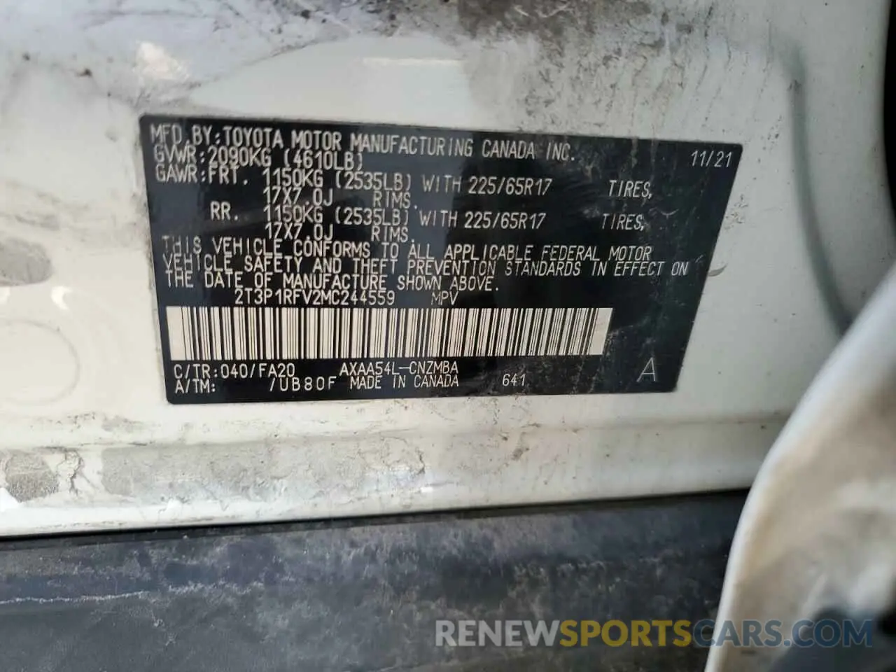 13 Фотография поврежденного автомобиля 2T3P1RFV2MC244559 TOYOTA RAV4 2021