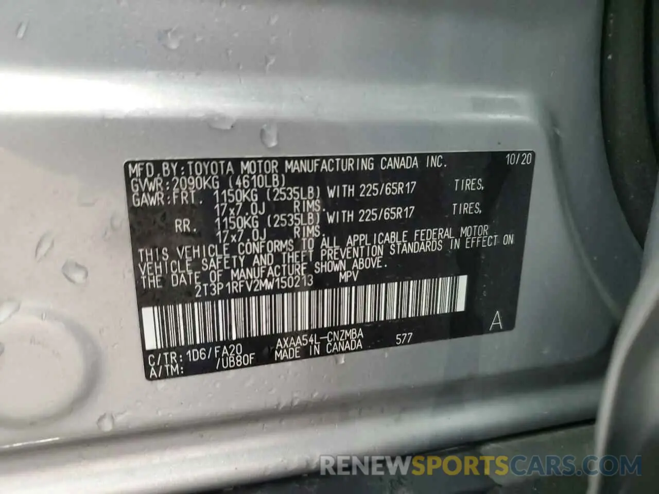 13 Photograph of a damaged car 2T3P1RFV2MW150213 TOYOTA RAV4 2021