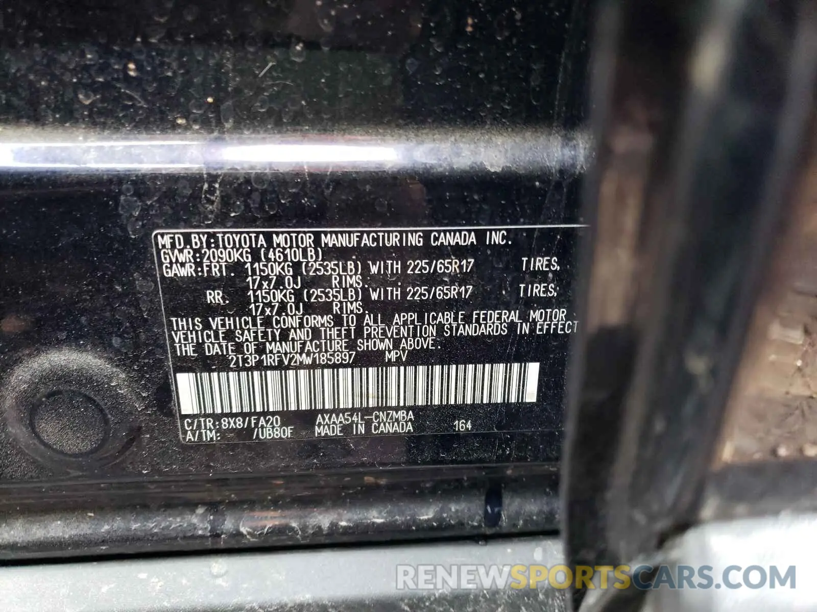 10 Фотография поврежденного автомобиля 2T3P1RFV2MW185897 TOYOTA RAV4 2021