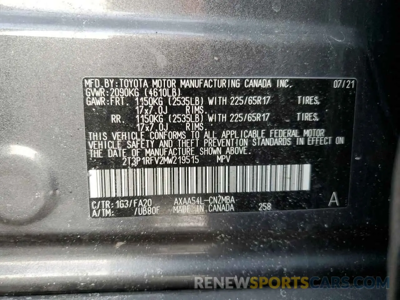 15 Photograph of a damaged car 2T3P1RFV2MW219515 TOYOTA RAV4 2021