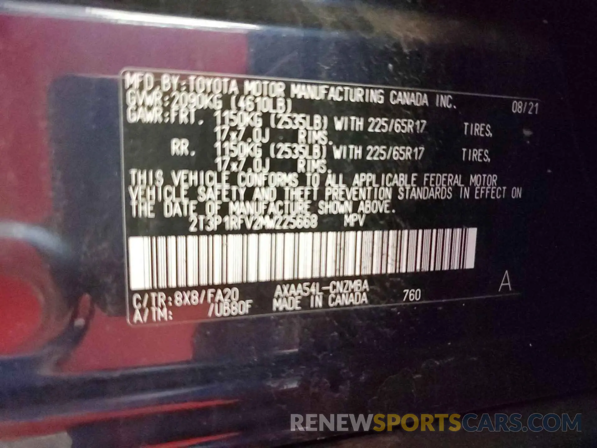 8 Фотография поврежденного автомобиля 2T3P1RFV2MW225668 TOYOTA RAV4 2021