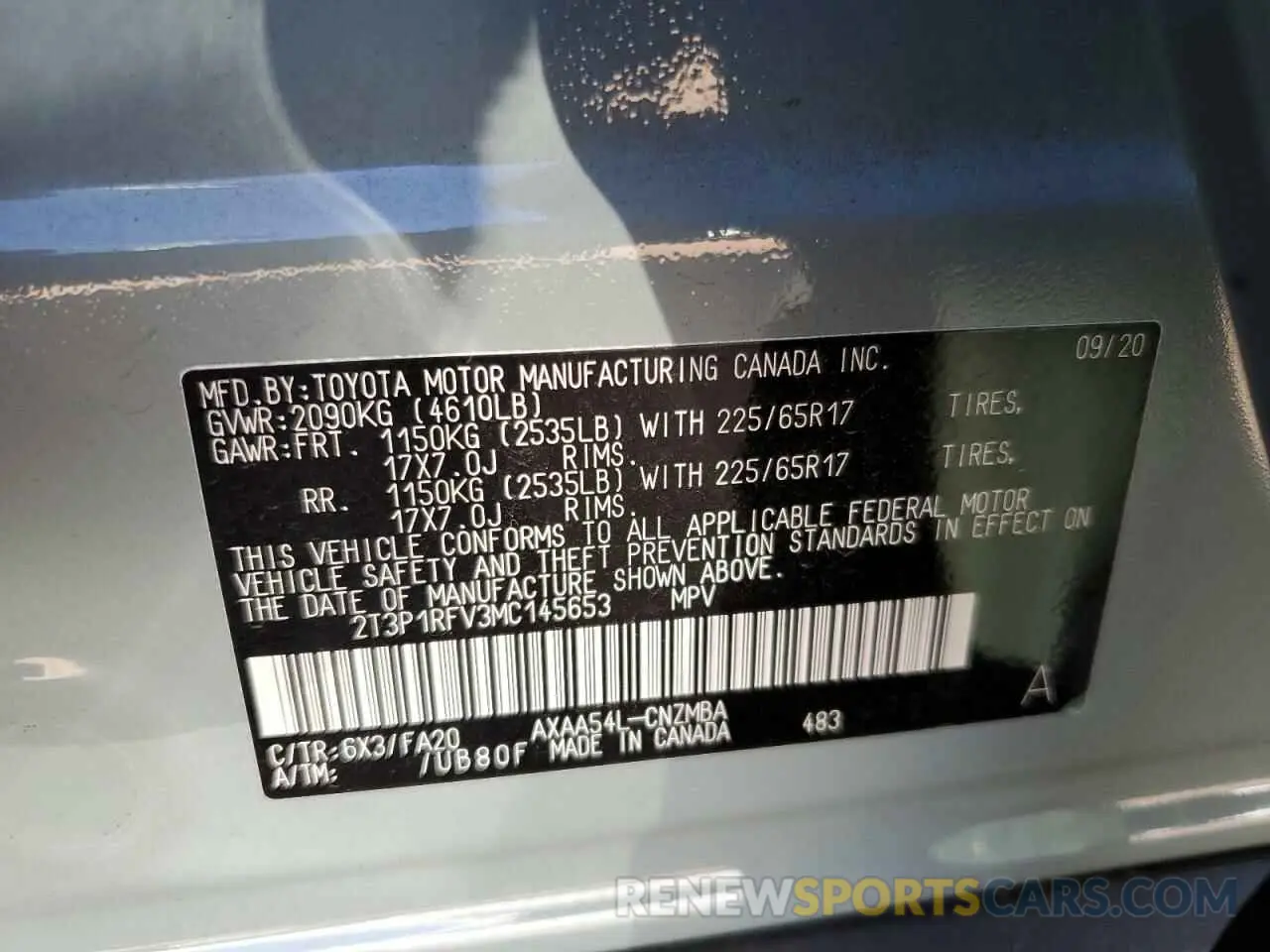 10 Photograph of a damaged car 2T3P1RFV3MC145653 TOYOTA RAV4 2021