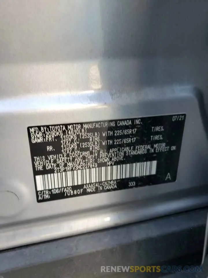 14 Фотография поврежденного автомобиля 2T3P1RFV3MC227849 TOYOTA RAV4 2021