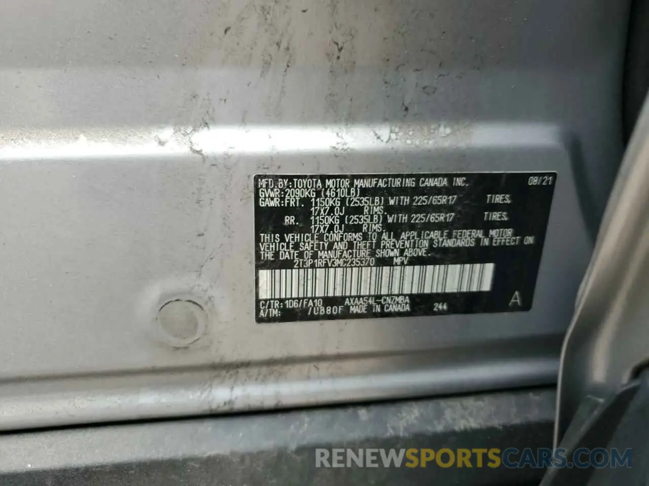 12 Photograph of a damaged car 2T3P1RFV3MC235370 TOYOTA RAV4 2021