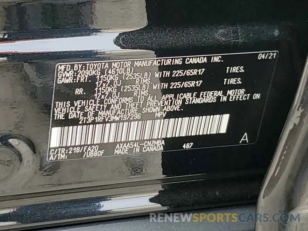 13 Фотография поврежденного автомобиля 2T3P1RFV3MW197296 TOYOTA RAV4 2021