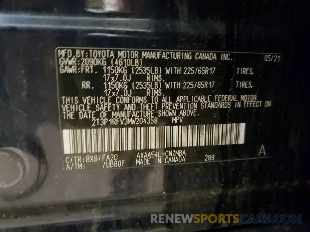 13 Photograph of a damaged car 2T3P1RFV3MW204358 TOYOTA RAV4 2021