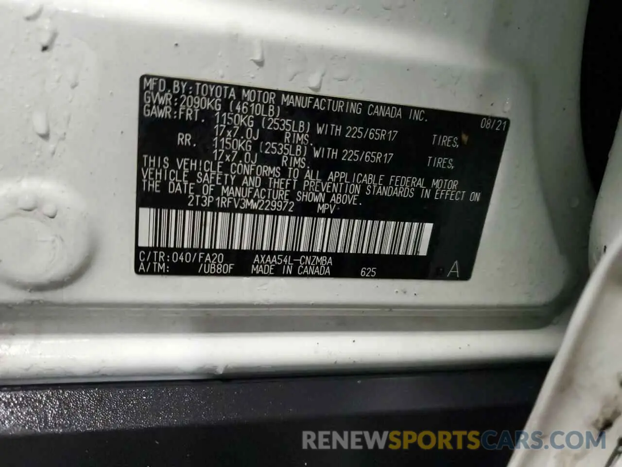 12 Фотография поврежденного автомобиля 2T3P1RFV3MW229972 TOYOTA RAV4 2021