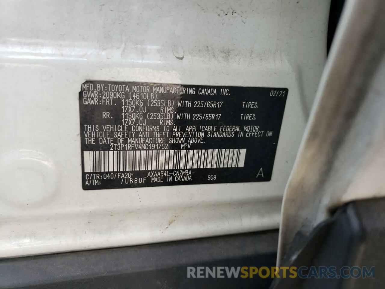 13 Фотография поврежденного автомобиля 2T3P1RFV4MC191752 TOYOTA RAV4 2021