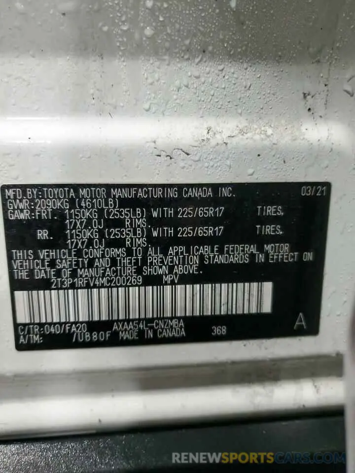 13 Фотография поврежденного автомобиля 2T3P1RFV4MC200269 TOYOTA RAV4 2021