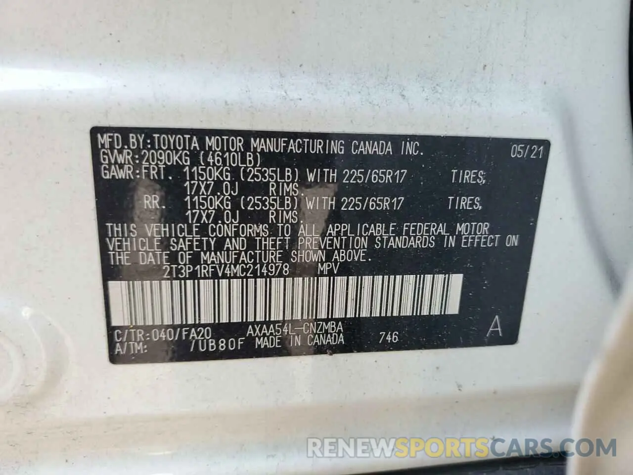 13 Фотография поврежденного автомобиля 2T3P1RFV4MC214978 TOYOTA RAV4 2021