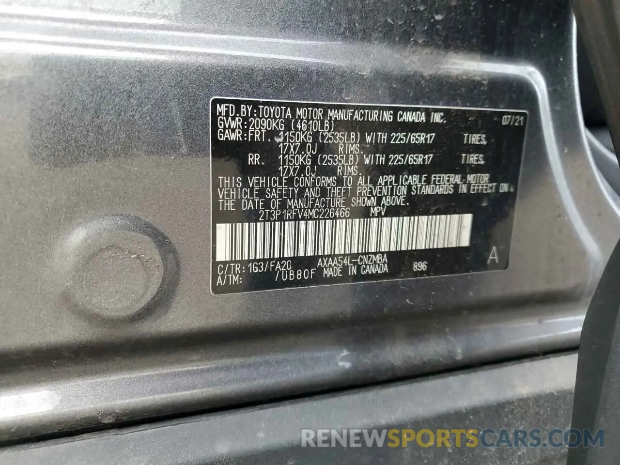 14 Фотография поврежденного автомобиля 2T3P1RFV4MC226466 TOYOTA RAV4 2021