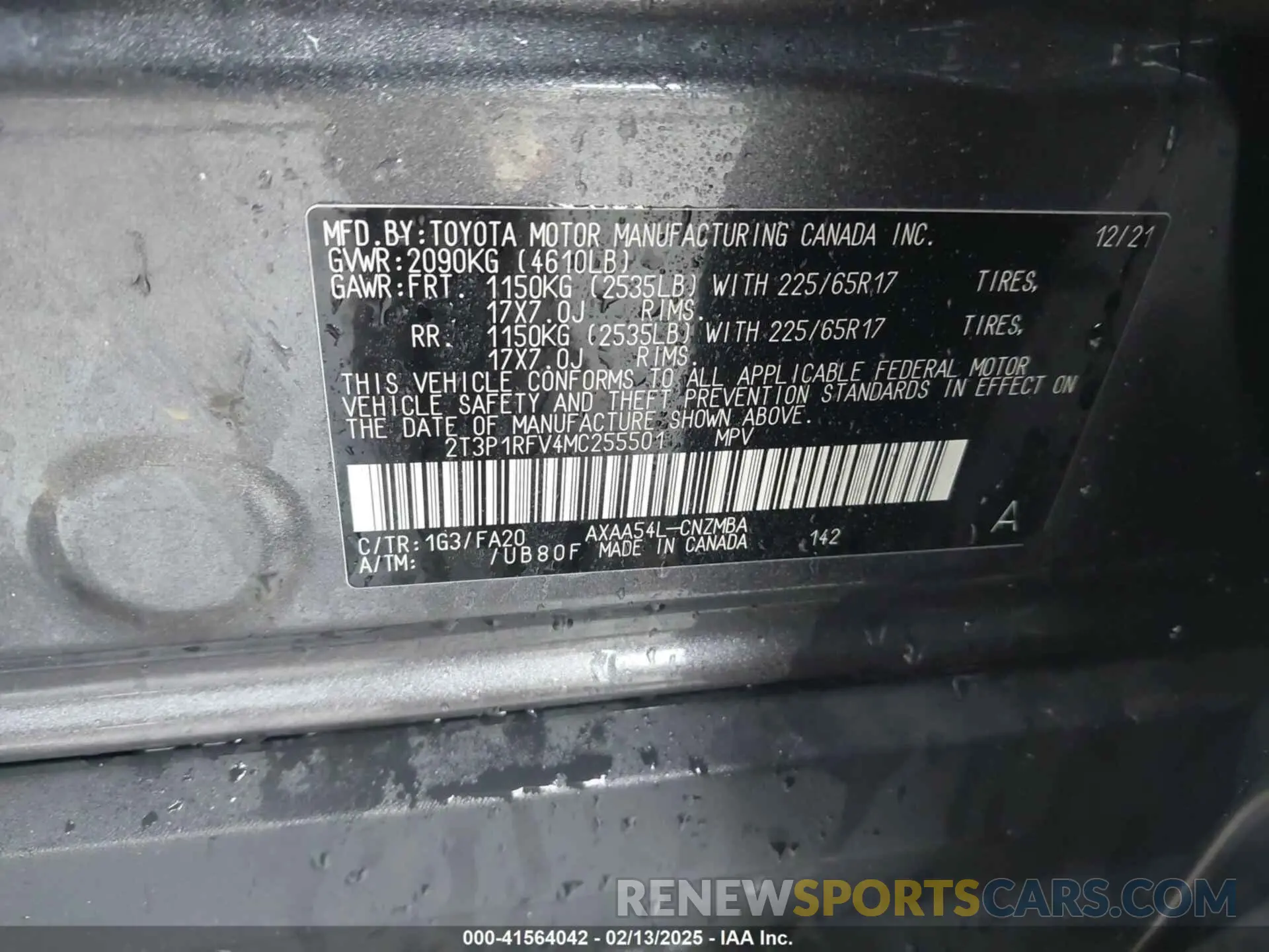 9 Фотография поврежденного автомобиля 2T3P1RFV4MC255501 TOYOTA RAV4 2021