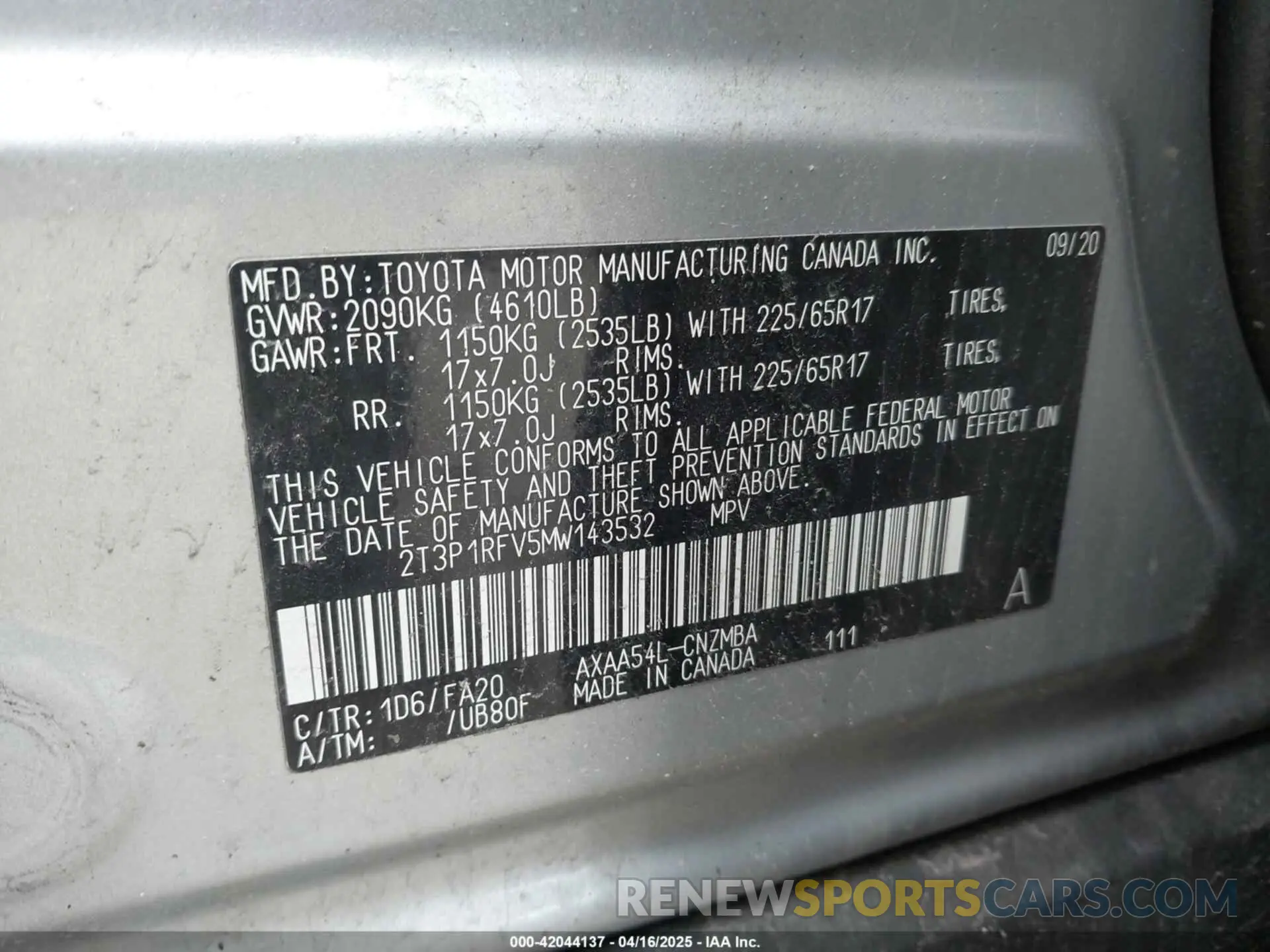 9 Фотография поврежденного автомобиля 2T3P1RFV5MW143532 TOYOTA RAV4 2021