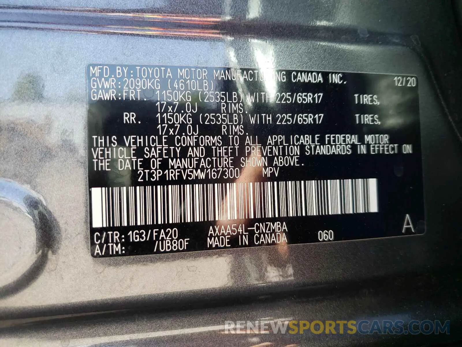 10 Photograph of a damaged car 2T3P1RFV5MW167300 TOYOTA RAV4 2021