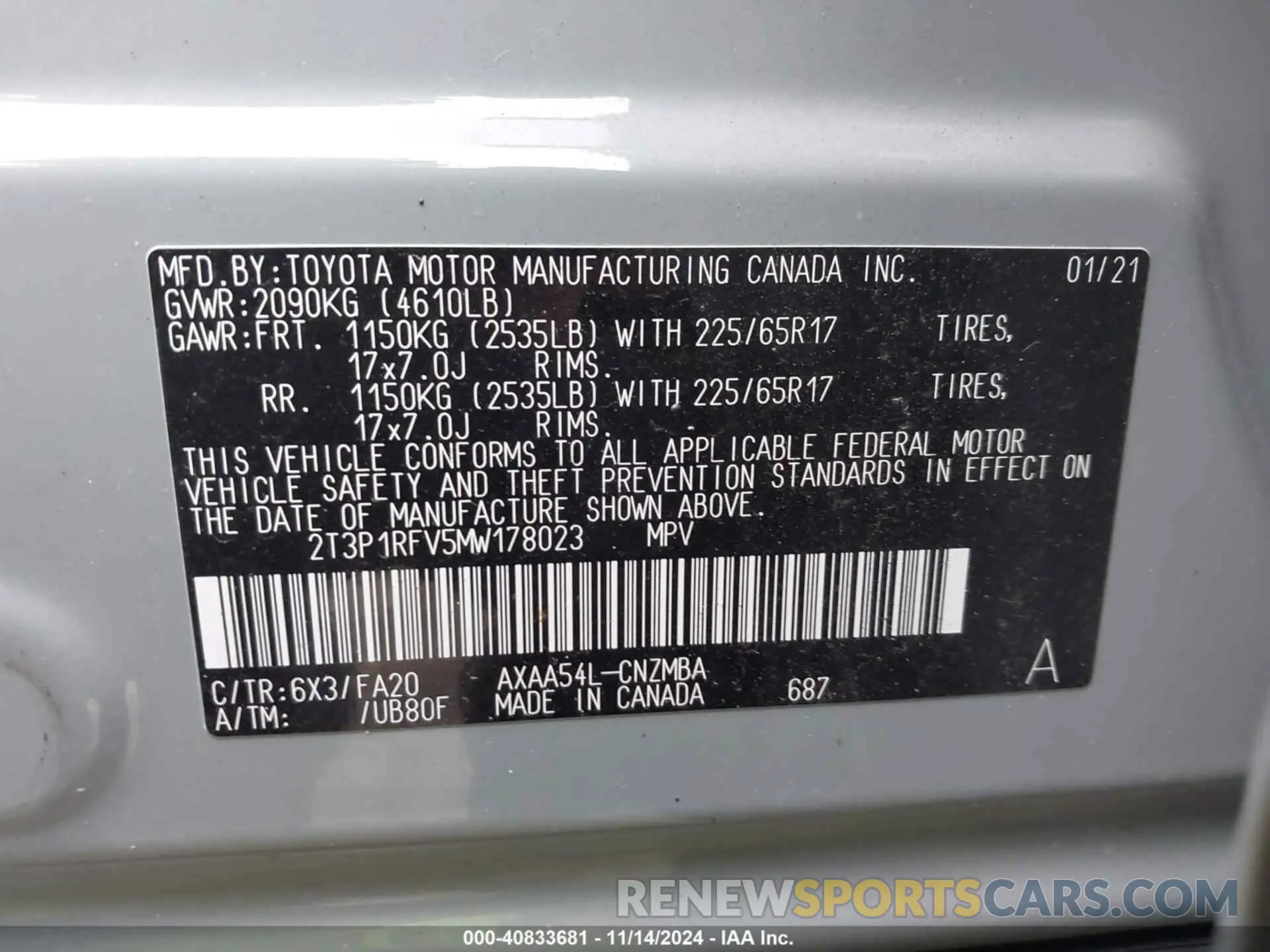 9 Фотография поврежденного автомобиля 2T3P1RFV5MW178023 TOYOTA RAV4 2021