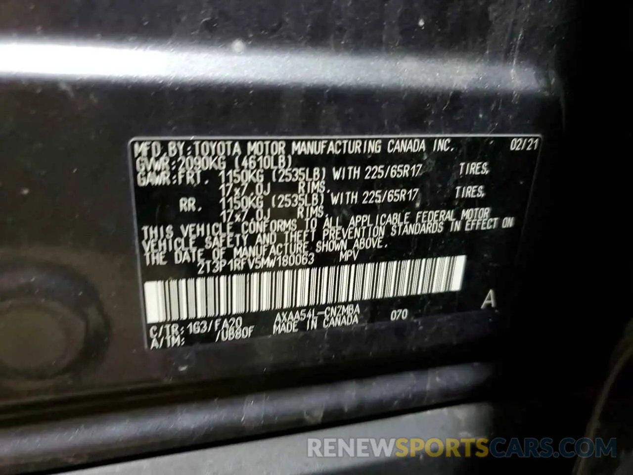 13 Фотография поврежденного автомобиля 2T3P1RFV5MW180063 TOYOTA RAV4 2021