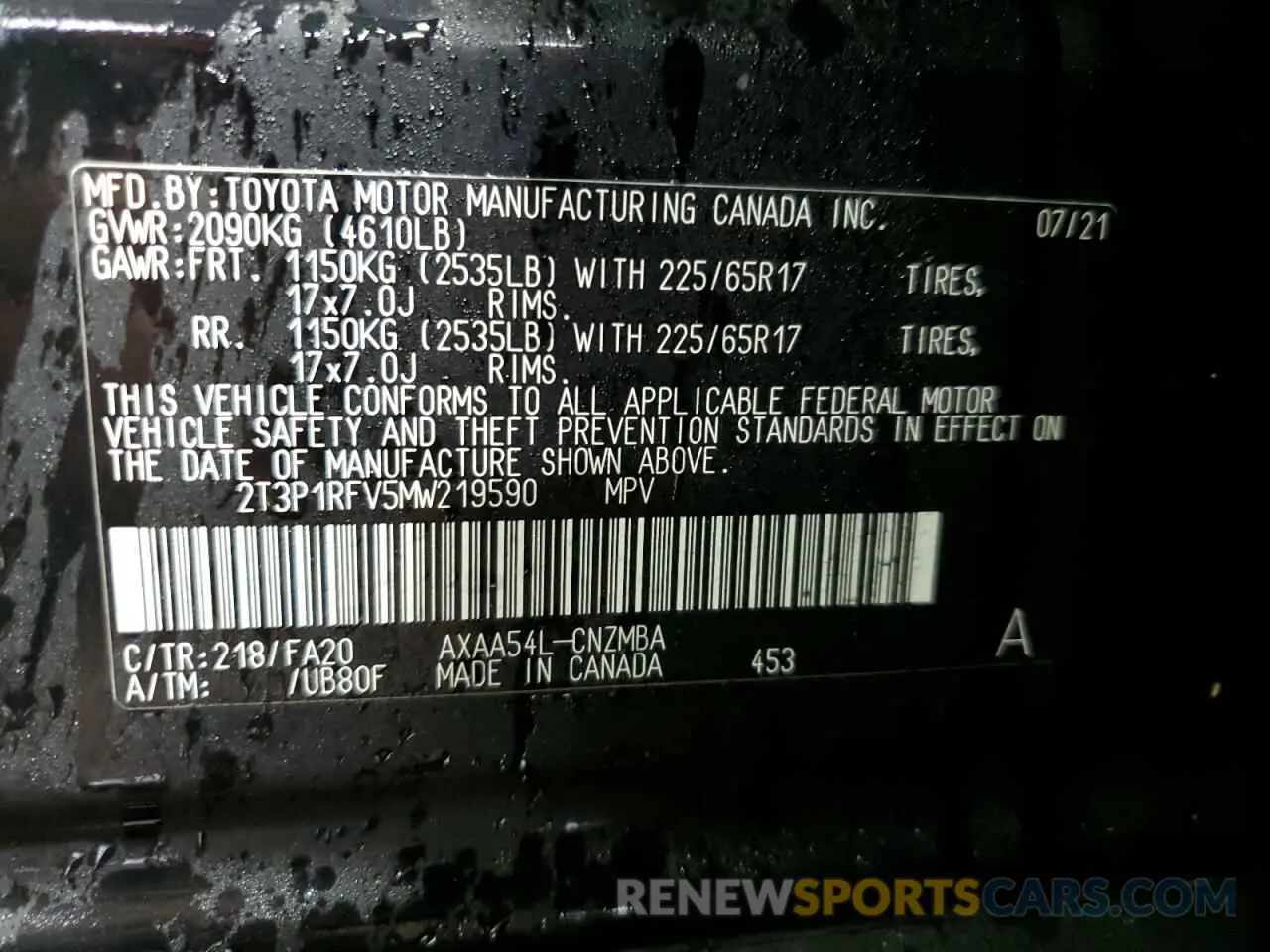12 Фотография поврежденного автомобиля 2T3P1RFV5MW219590 TOYOTA RAV4 2021
