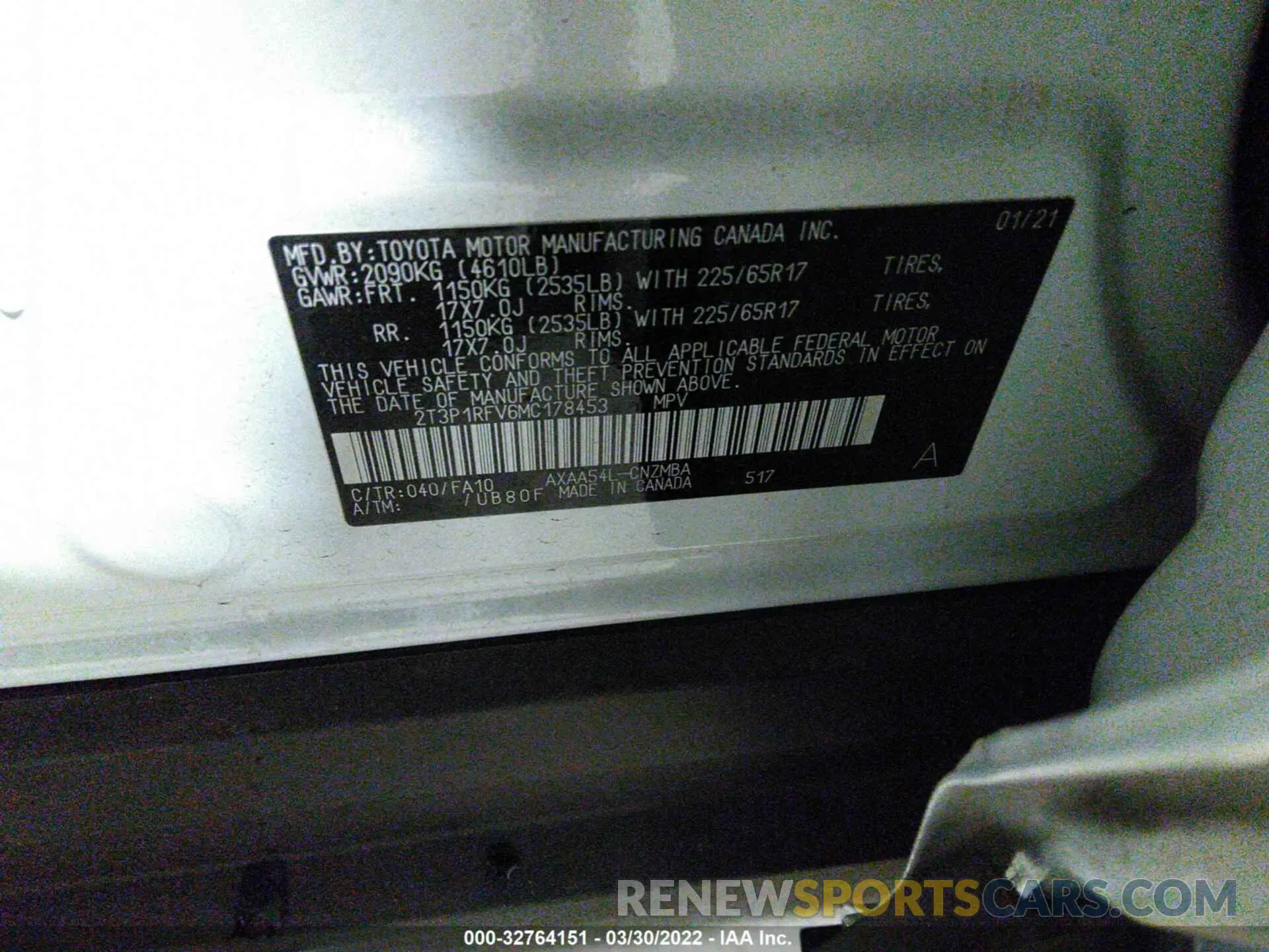 9 Фотография поврежденного автомобиля 2T3P1RFV6MC178453 TOYOTA RAV4 2021