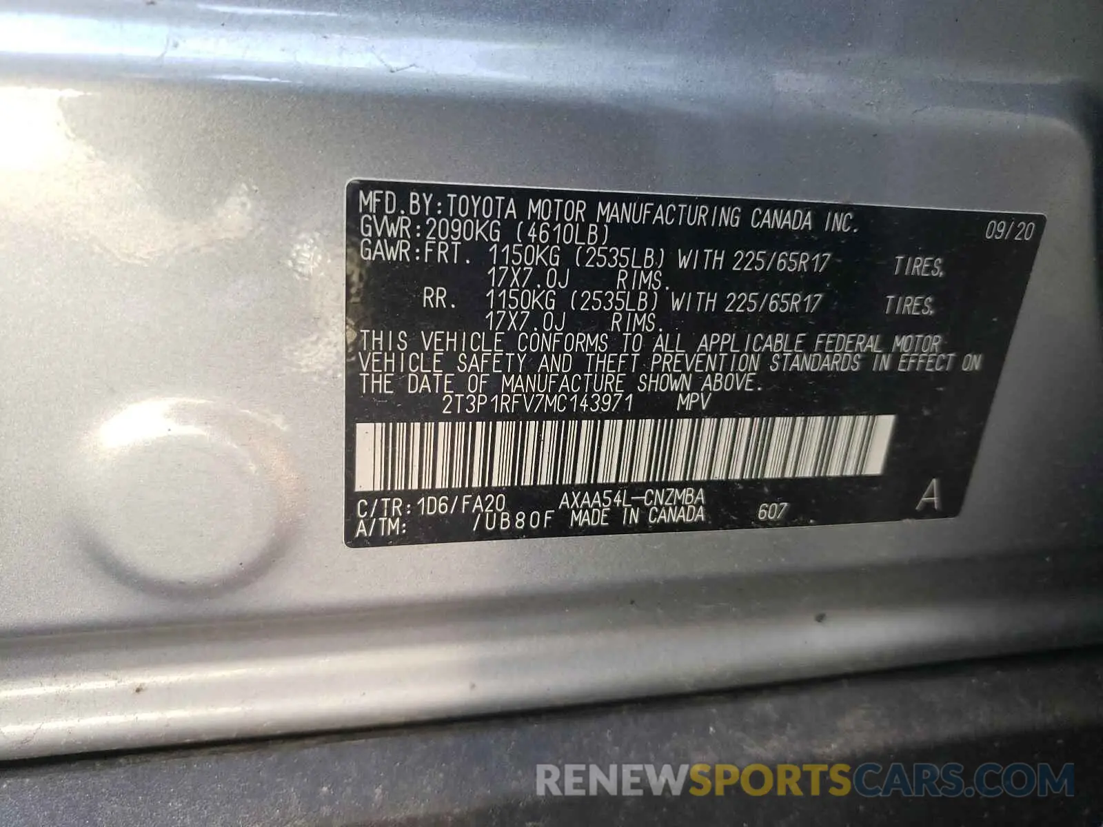 10 Photograph of a damaged car 2T3P1RFV7MC143971 TOYOTA RAV4 2021