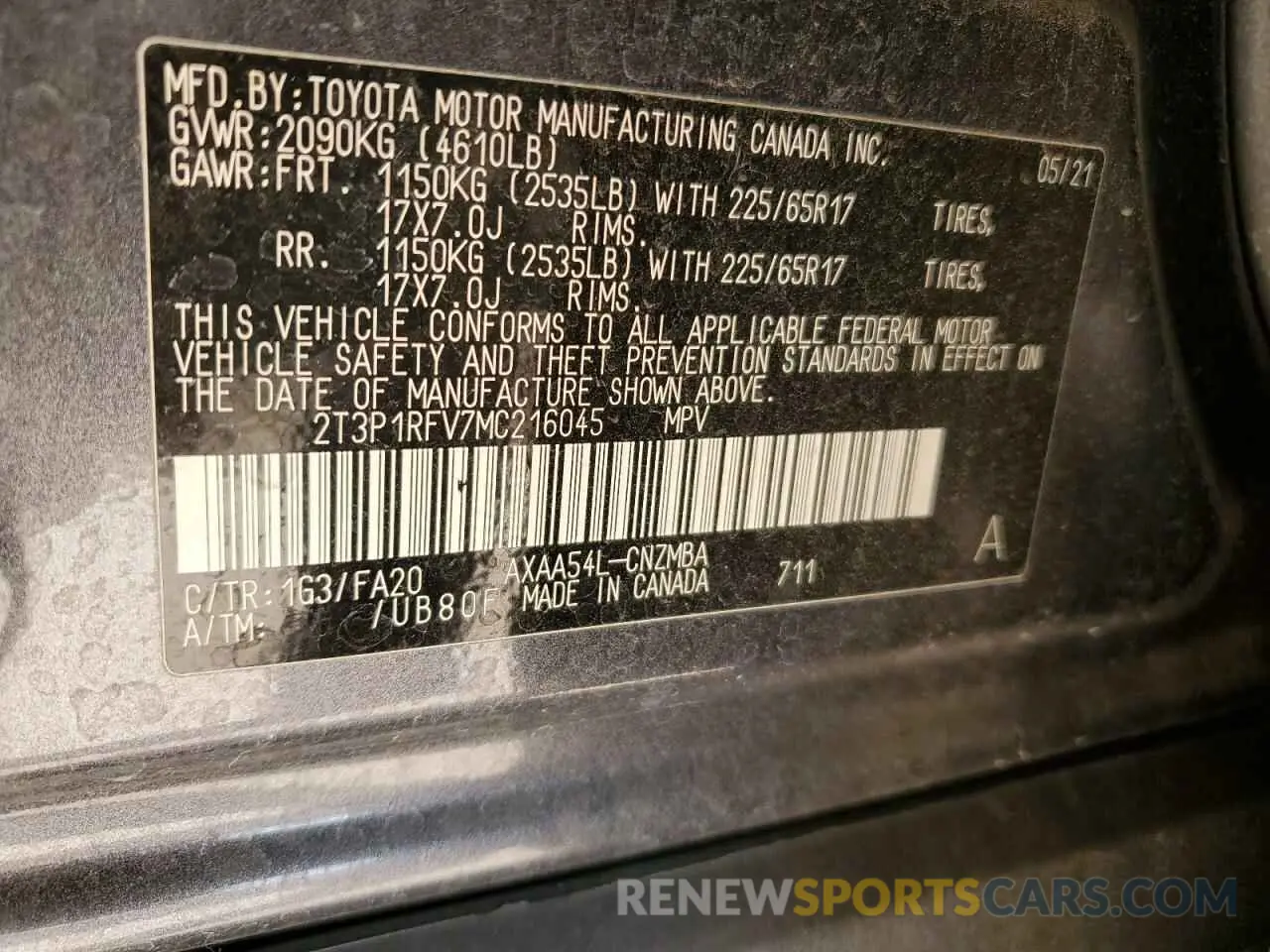 13 Фотография поврежденного автомобиля 2T3P1RFV7MC216045 TOYOTA RAV4 2021