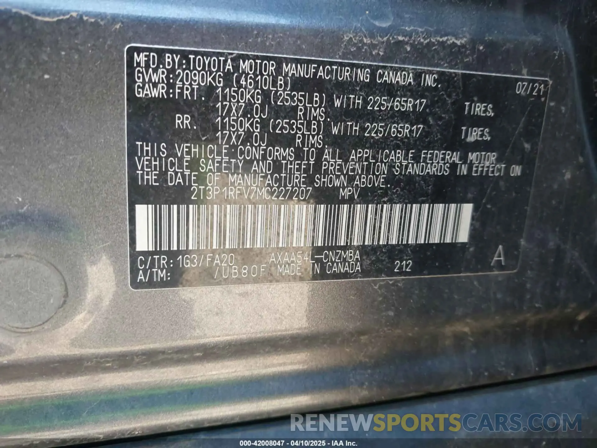 9 Фотография поврежденного автомобиля 2T3P1RFV7MC227207 TOYOTA RAV4 2021
