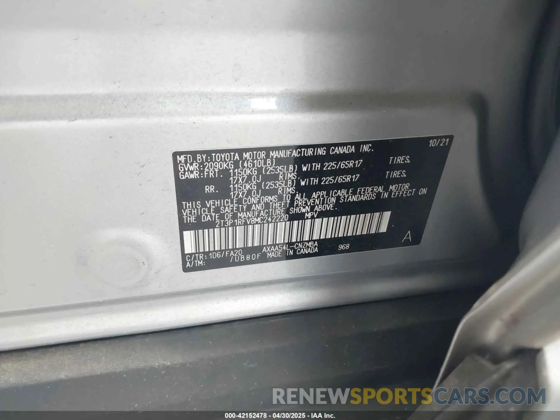 9 Фотография поврежденного автомобиля 2T3P1RFV8MC242220 TOYOTA RAV4 2021
