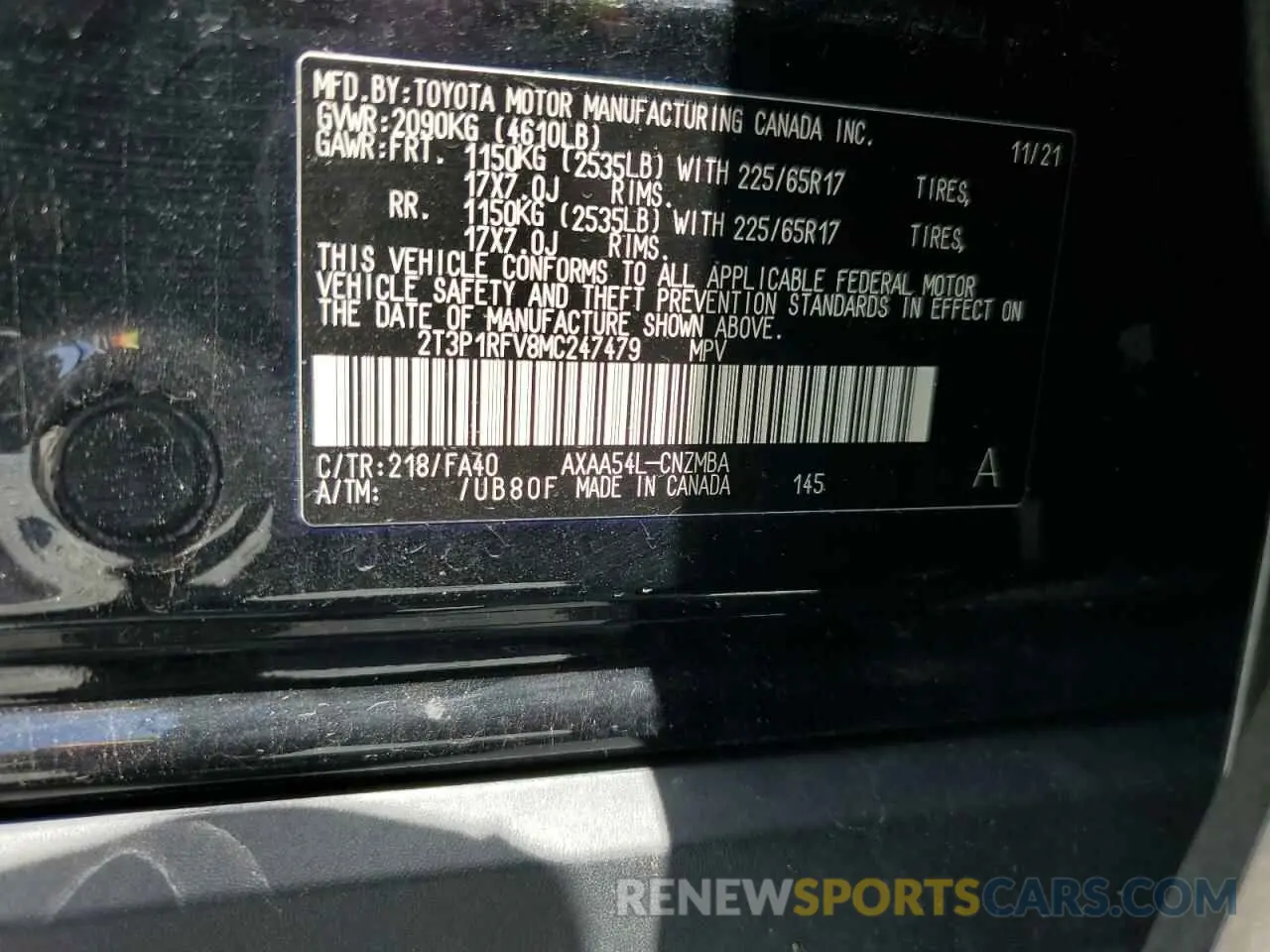 13 Photograph of a damaged car 2T3P1RFV8MC247479 TOYOTA RAV4 2021