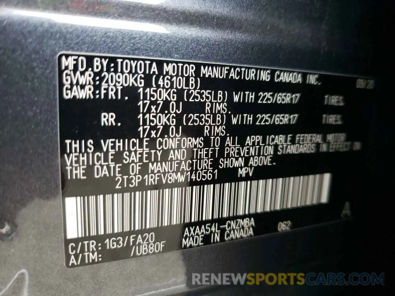 10 Photograph of a damaged car 2T3P1RFV8MW140561 TOYOTA RAV4 2021