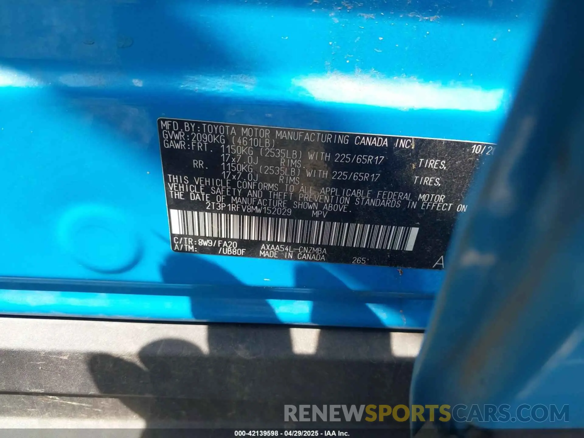 9 Photograph of a damaged car 2T3P1RFV8MW152029 TOYOTA RAV4 2021