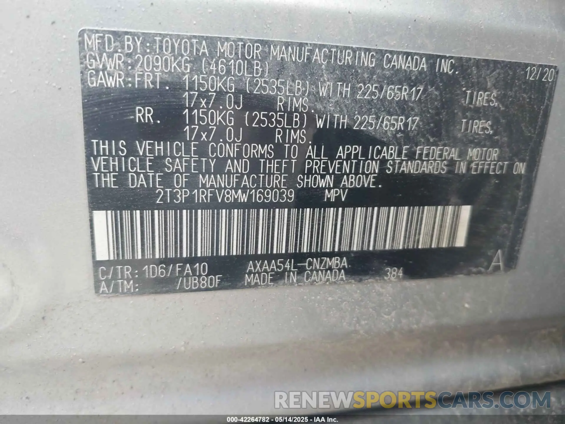 9 Фотография поврежденного автомобиля 2T3P1RFV8MW169039 TOYOTA RAV4 2021