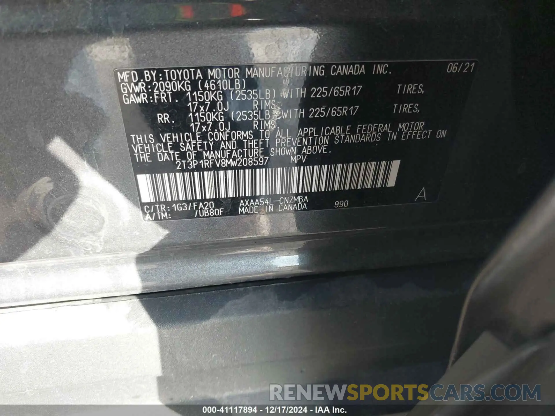 9 Фотография поврежденного автомобиля 2T3P1RFV8MW208597 TOYOTA RAV4 2021