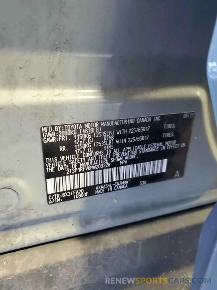 13 Photograph of a damaged car 2T3P1RFV8MW209328 TOYOTA RAV4 2021