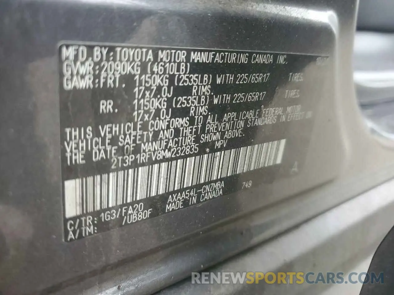 12 Photograph of a damaged car 2T3P1RFV8MW232835 TOYOTA RAV4 2021