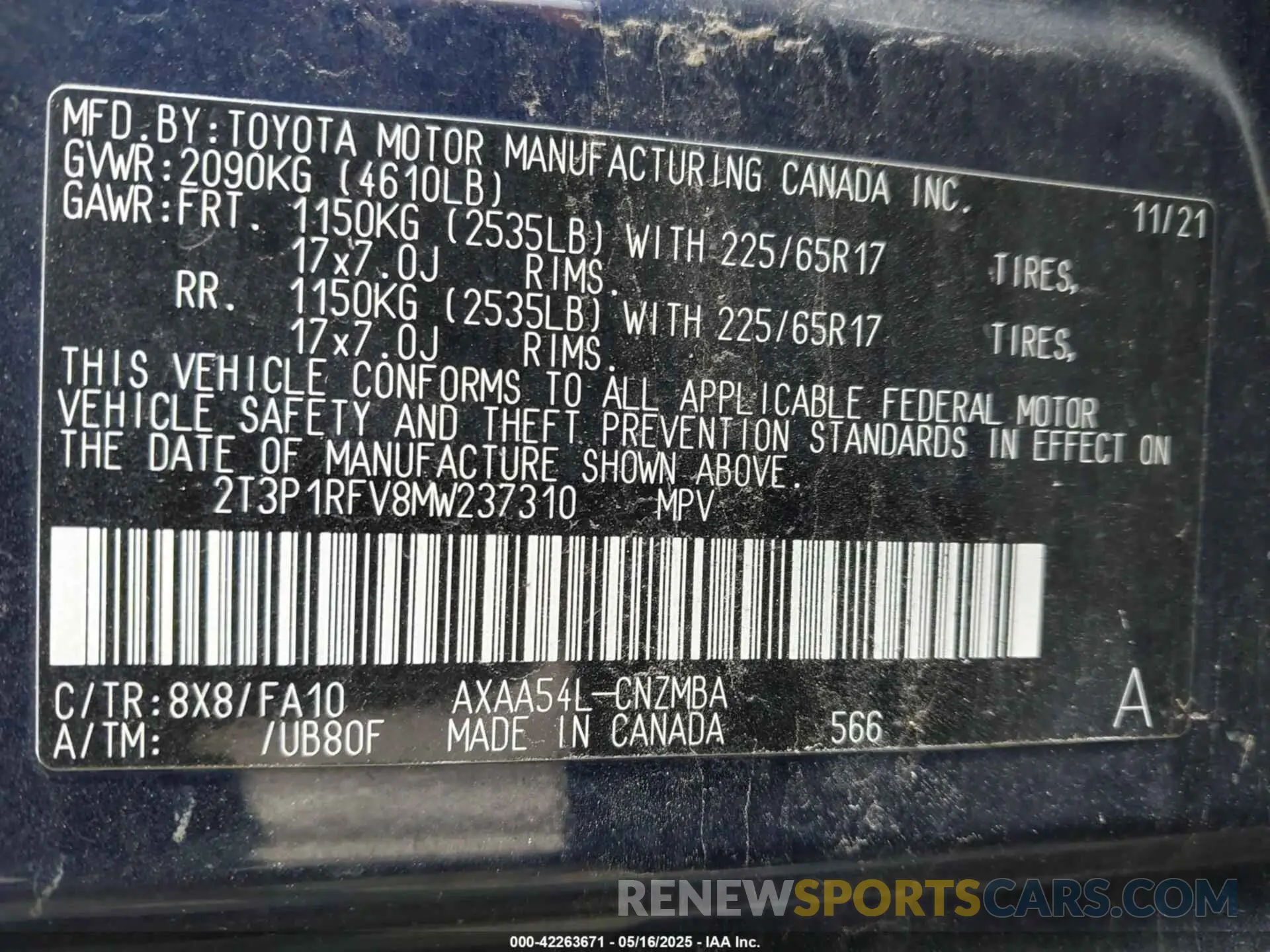 9 Photograph of a damaged car 2T3P1RFV8MW237310 TOYOTA RAV4 2021