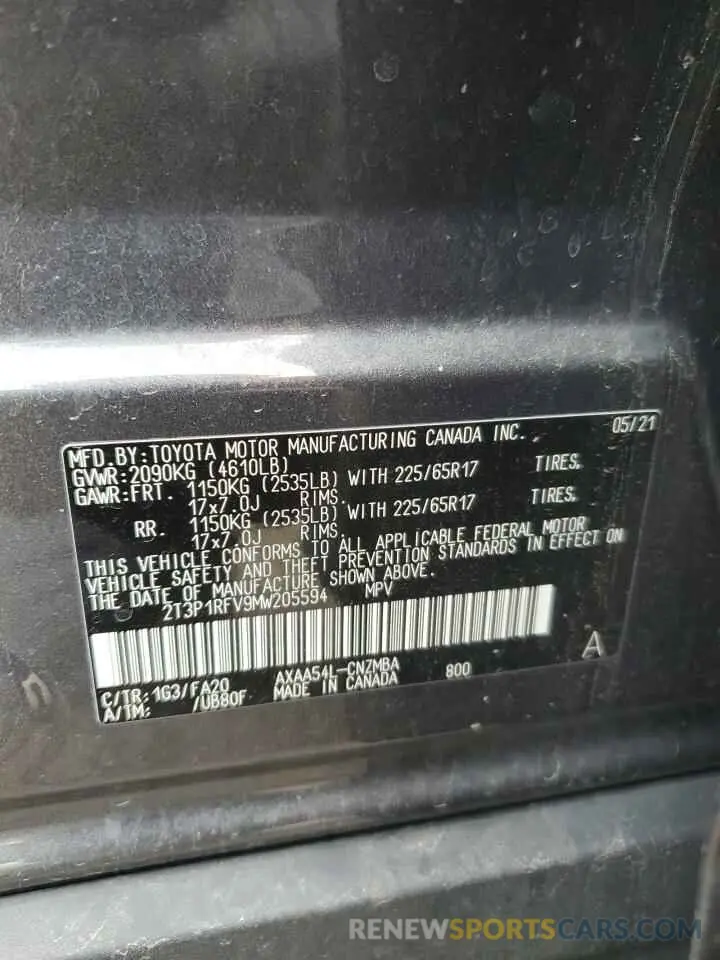 12 Photograph of a damaged car 2T3P1RFV9MW205594 TOYOTA RAV4 2021