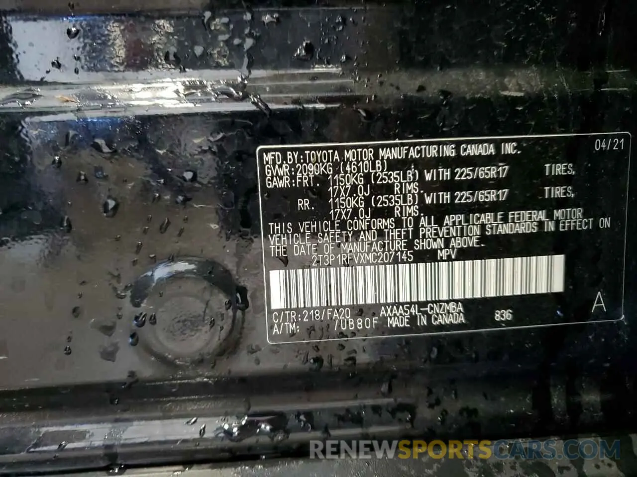 14 Photograph of a damaged car 2T3P1RFVXMC207145 TOYOTA RAV4 2021